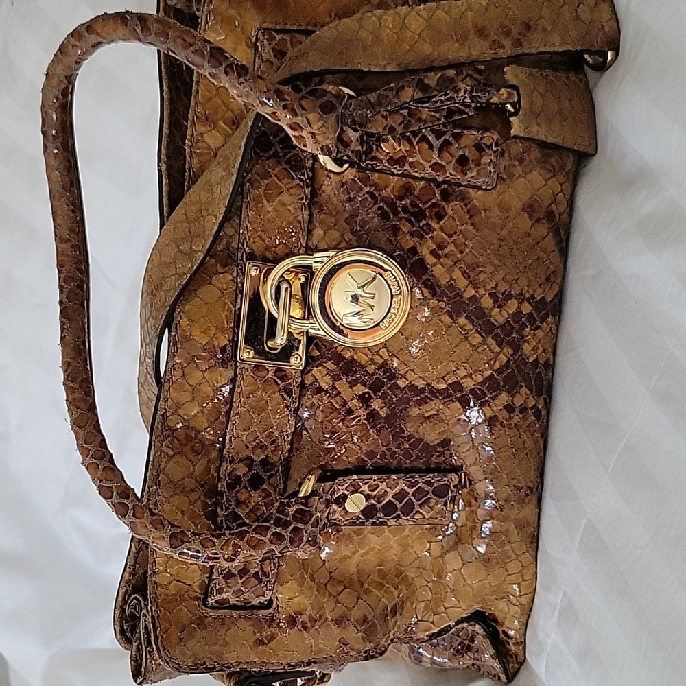 Michael Kors Brown Faux Snakeskin Leather Tote